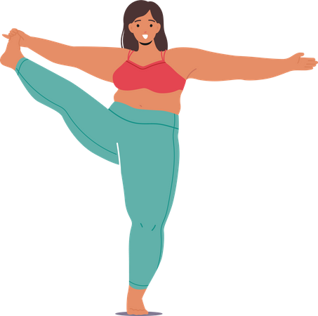 Personaje de mujer flexible de talla grande practicando yoga con gracia  Ilustración