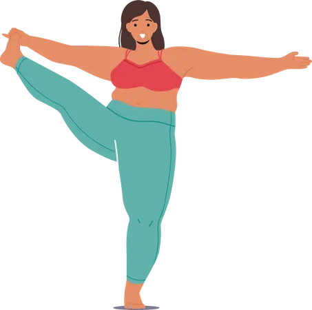 Personaje de mujer flexible de talla grande practicando yoga con gracia  Ilustración