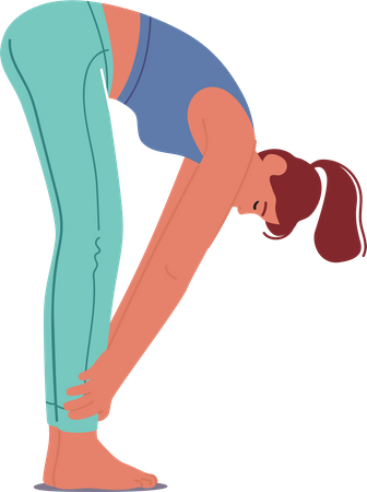 Personaje de mujer realizando postura de yoga Padhasthasana  Ilustración