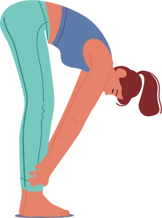 Personaje de mujer realizando postura de yoga Padhasthasana  Ilustración