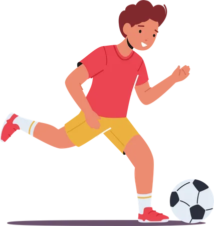 Personaje de niño de escuela jugando al fútbol  Ilustración