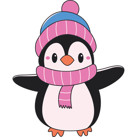 Personaje de pingüino con sombrero de chal en temporada de invierno  Ilustración