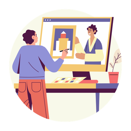 Personaje haciendo manualidades digitales  Ilustración