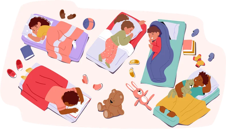Personajes de niños durmiendo  Ilustración