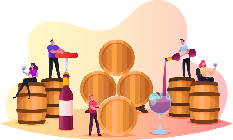 Personajes Degustación de Vinos en Bodega  Ilustración