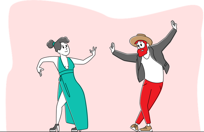 Los personajes realizan danzas modernas.  Ilustración