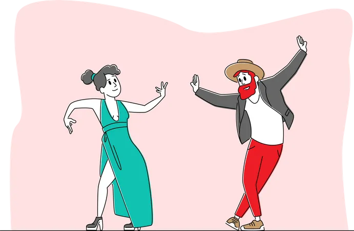 Los personajes realizan danzas modernas.  Ilustración
