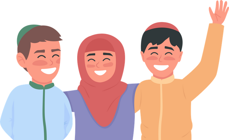 Felices niños árabes personajes sin rostro de vector de color plano  Ilustración