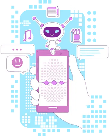 Super Bot Thin Line Concept Vector Illustration Hand Holding Smartphone With Personal Assistant App 2 D Cartoon Character For Web Design Chatbot With Voice Recognition Software Creative Idea Illustration