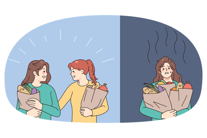 Personal assistant help woman with shopping  Illustration