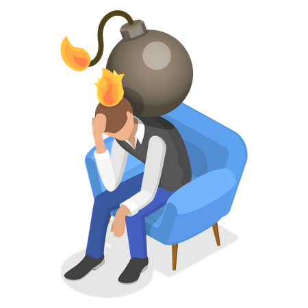 Personal Burnout, Exhausted and Frustrated Man  Illustration