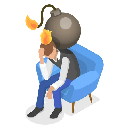 3 D Isometric Flat Vector Conceptual Illustration Of Personal Burnout Exhausted And Frustrated Man Illustration
