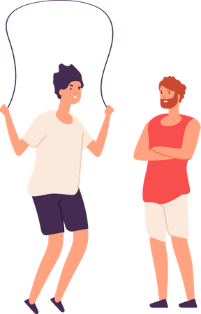 Personal coach giving skipping workout training  Illustration