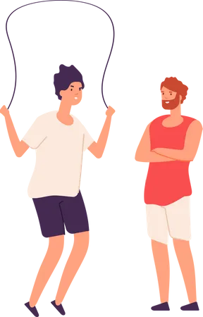 Personal coach giving skipping workout training  Illustration