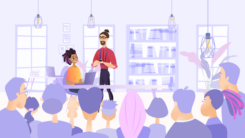 Personal de oficina haciendo reunión  Ilustración