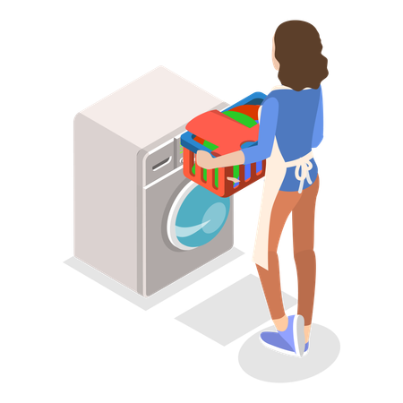 Personal de limpieza lavando la ropa de los huéspedes.  Ilustración