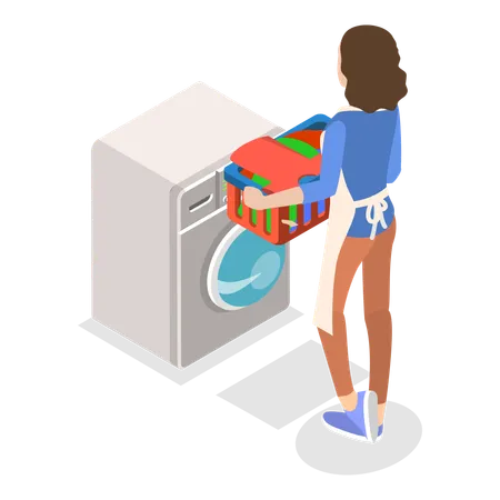 Personal de limpieza lavando la ropa de los huéspedes.  Ilustración