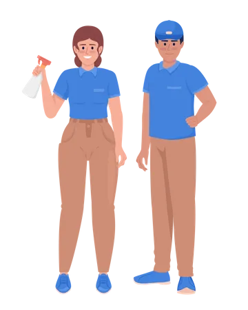 Personal de servicios de limpieza y conserjería.  Ilustración