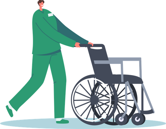 Personal del hospital con silla de ruedas  Ilustración