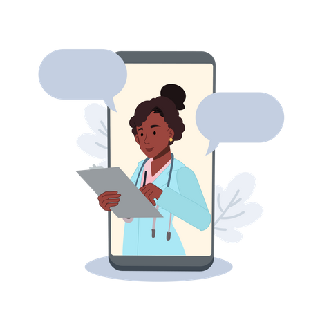 Personal doctor giving advice for patient online Illustration