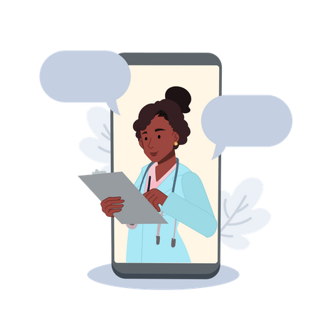 Personal doctor giving advice for patient online  Illustration