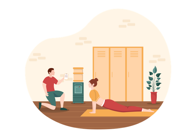 Personal gym trainer keep eye on workout Illustration