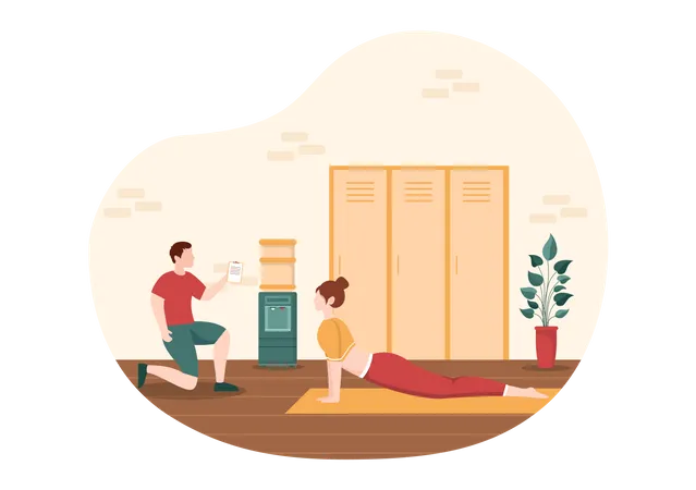 Personal gym trainer keep eye on workout Illustration