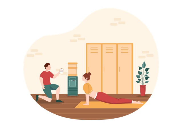 Personal gym trainer keep eye on workout  Illustration