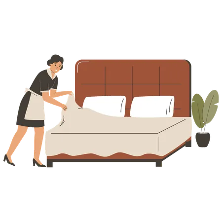 Personal hotel limpieza cama  Illustration