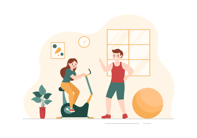 Personal male trainer giving training Illustration
