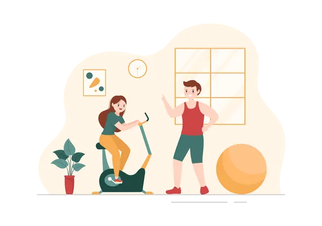 Personal male trainer giving training Illustration