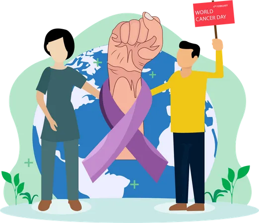 Personal médico celebra el día mundial contra el cáncer  Ilustración