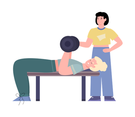 Personal workout fitness and exercises bodybuilding with weight in gym  Illustration