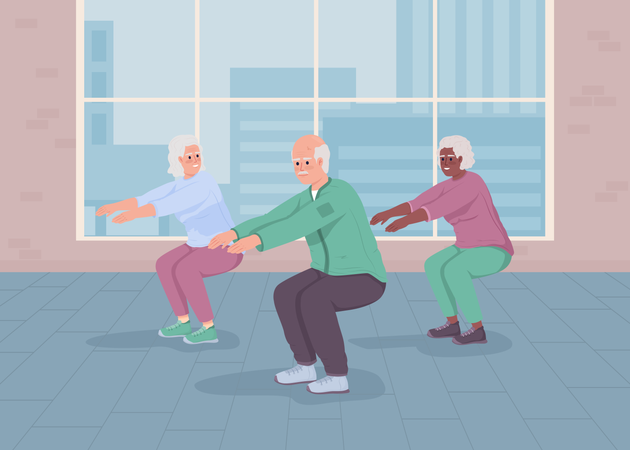 Personas mayores haciendo ejercicio  Ilustración