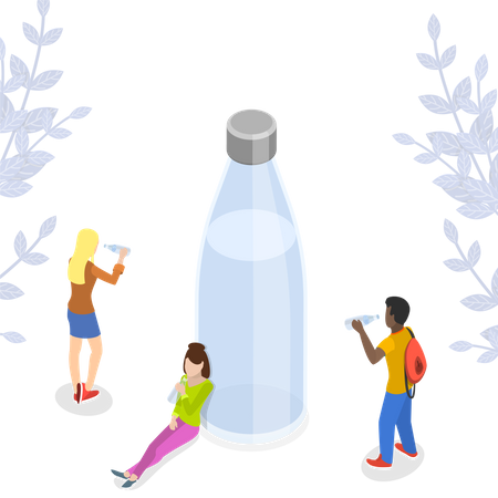 Personas bebiendo agua en pausa de hidratación  Ilustración