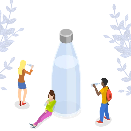 Personas bebiendo agua en pausa de hidratación  Ilustración
