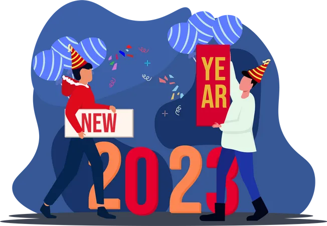 La gente celebra el año nuevo 2023.  Ilustración