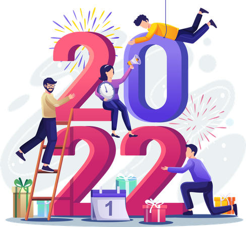 Personas celebrando el año nuevo juntos  Ilustración