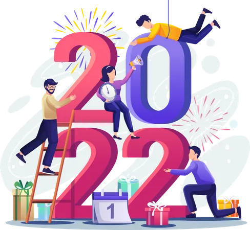 Personas celebrando el año nuevo juntos  Ilustración