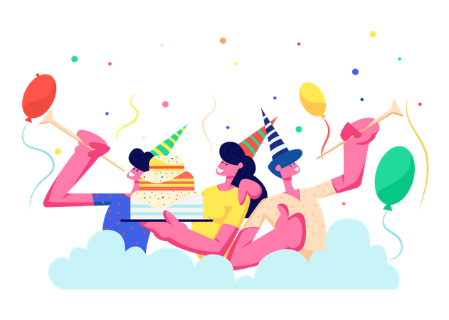 Gente celebrando cumpleaños  Ilustración