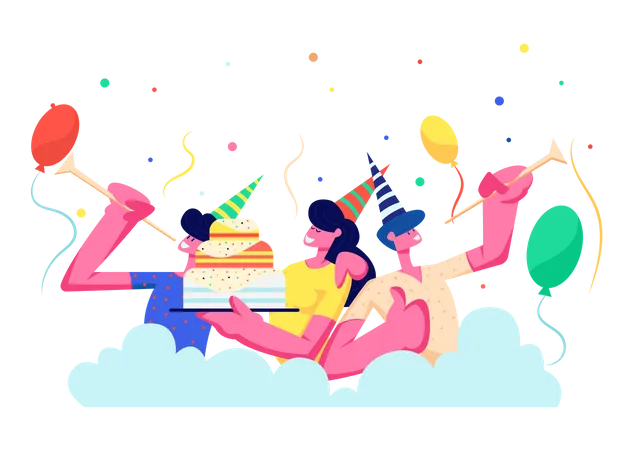 Gente celebrando cumpleaños  Ilustración