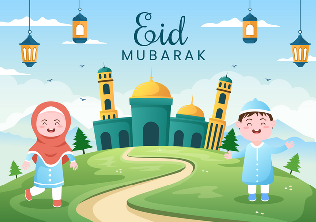 Personas celebrando Eid Al-Fitr  Ilustración