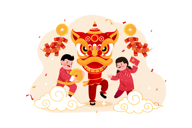 Gente celebrando el Año Nuevo Chino  Ilustración