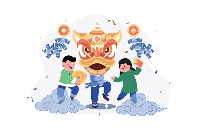 Gente celebrando el Año Nuevo Chino  Ilustración
