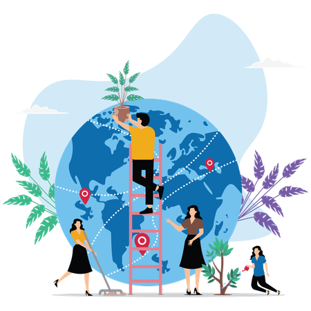 Personas celebrando el Día Mundial del Medio Ambiente  Illustration