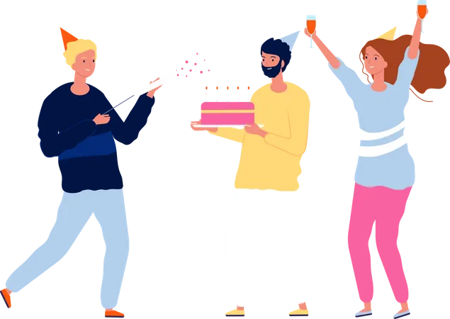 Gente celebrando fiesta de cumpleaños  Ilustración