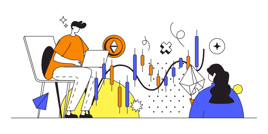 Personas que comercian con criptomonedas Ethereum  Ilustración