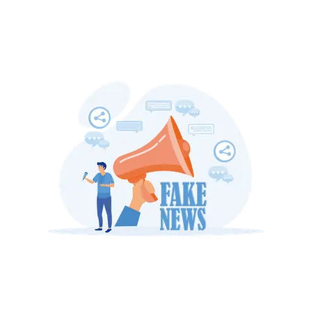 La gente comparte noticias falsas en las redes sociales e Internet.  Ilustración