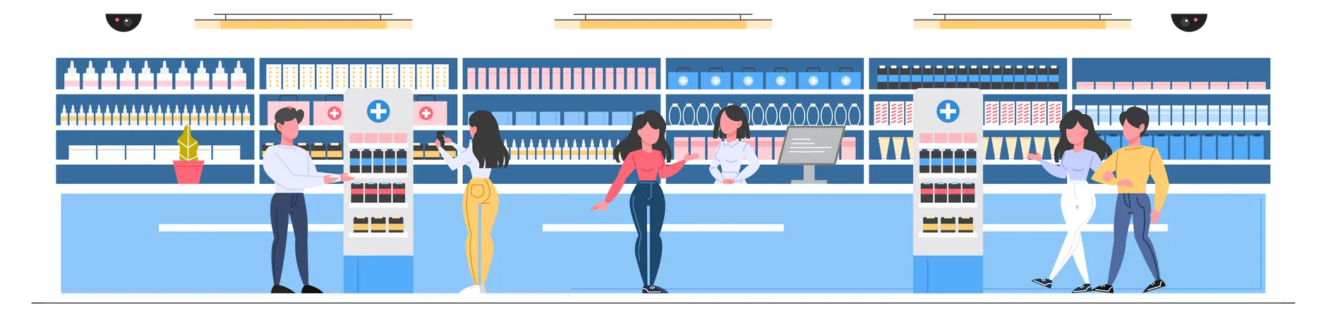 Personas comprando medicamentos en la farmacia  Illustration