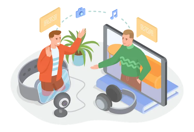 Personas comunicándose a través de la cámara web de la computadora  Ilustración